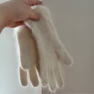 Cream Rabbit Hair Gloves